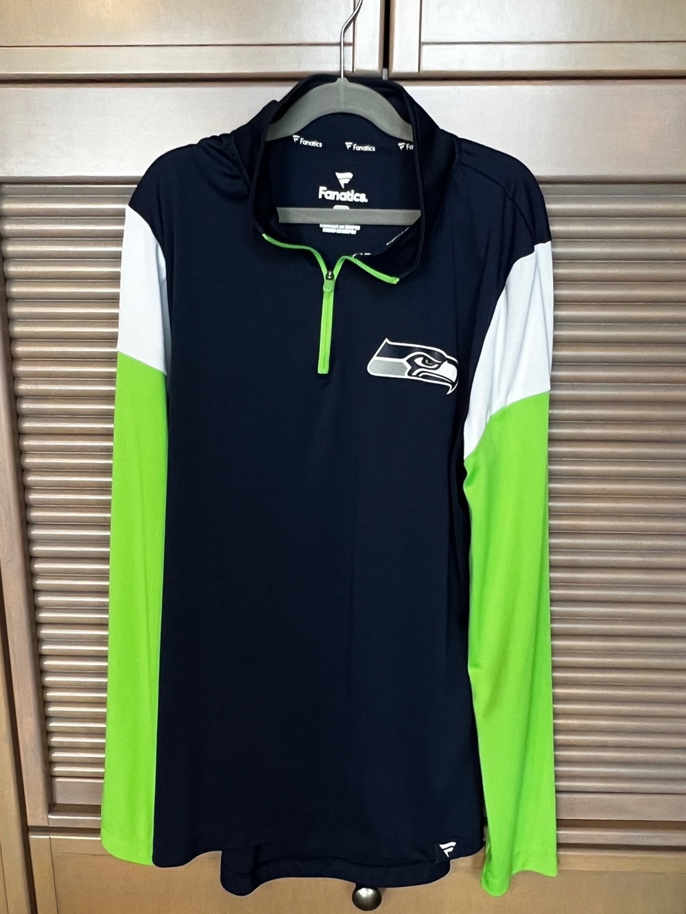Fanatics Seattle Seahawks Navy and Lime Long-Sleeve 1/4 zip Top